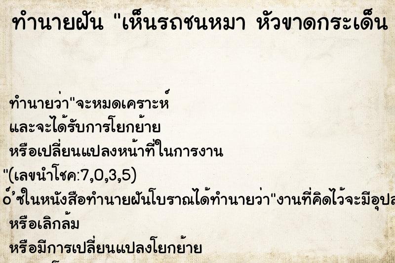 ทำนายฝัน เห็นรถชนหมา หัวขาดกระเด็น 